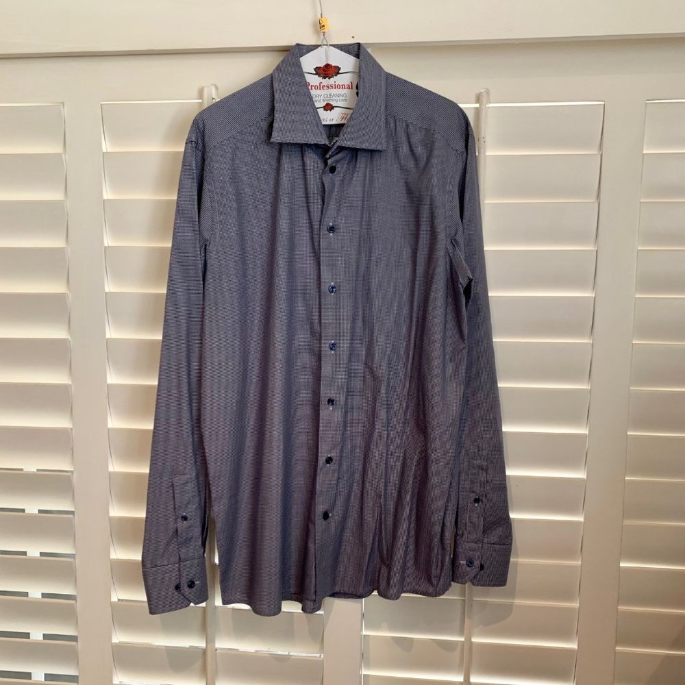 Men's Blue Dress Shirt - Classic Collared Button-Up